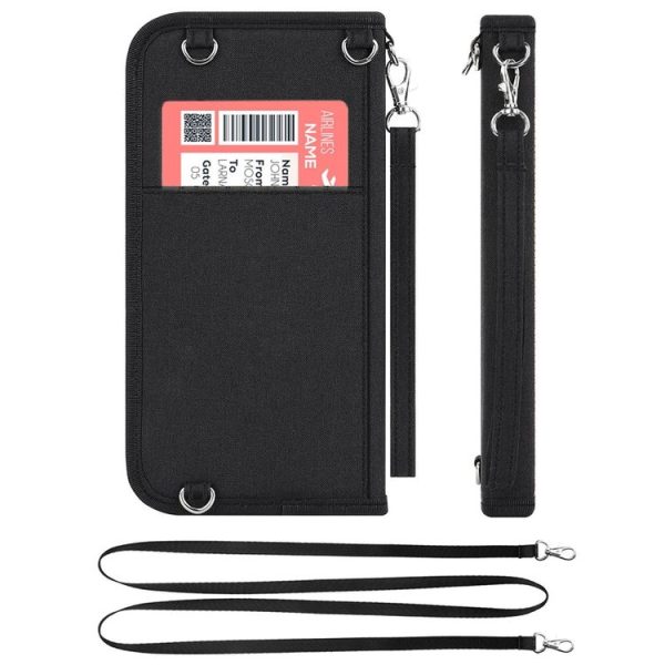 RFID ID Passport Bag Travel Neck Large Capacity Multi Card Wallet (Black) - Image 2