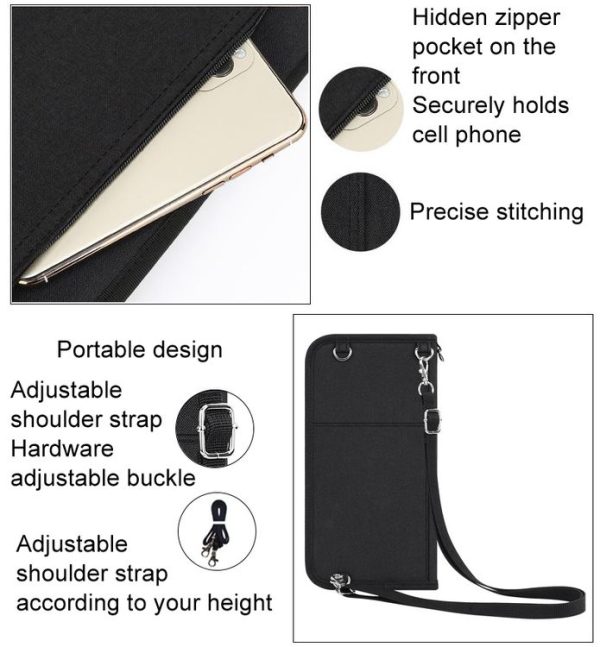 RFID ID Passport Bag Travel Neck Large Capacity Multi Card Wallet (Black) - Image 7