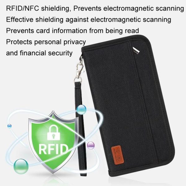 RFID ID Passport Bag Travel Neck Large Capacity Multi Card Wallet (Black) - Image 8