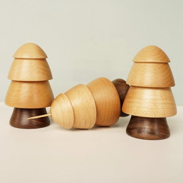 Solid Wooden Toothpick Holder Personalized Wooden Household Toothpick Can (Small Tree Shape) - Image 3