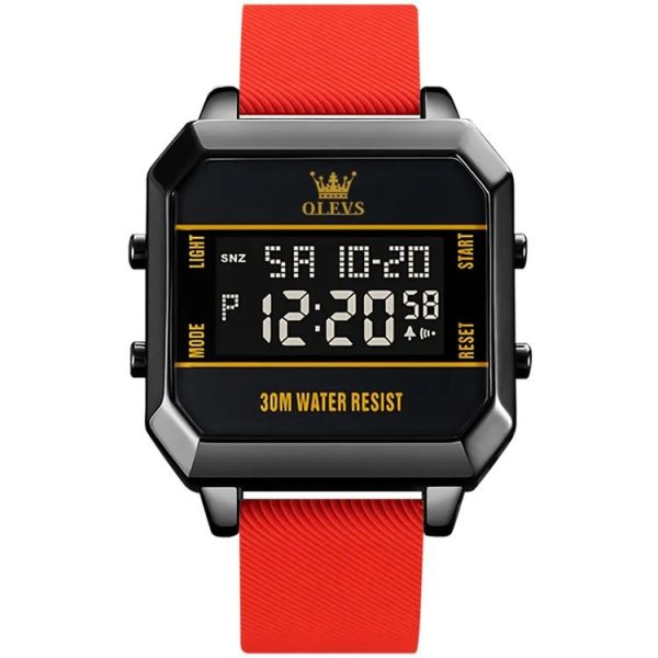 OLEVS 1103 Sports Multi-Function Square Intelligent Electronic Watch Waterproof Men Watch (Red)