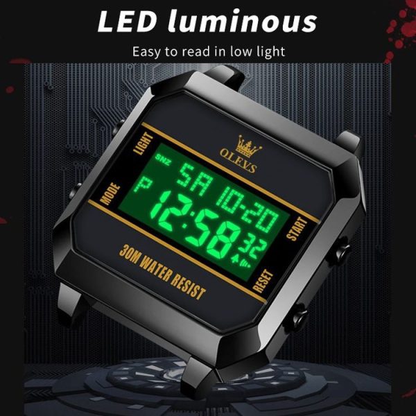 OLEVS 1103 Sports Multi-Function Square Intelligent Electronic Watch Waterproof Men Watch (Red) - Image 4
