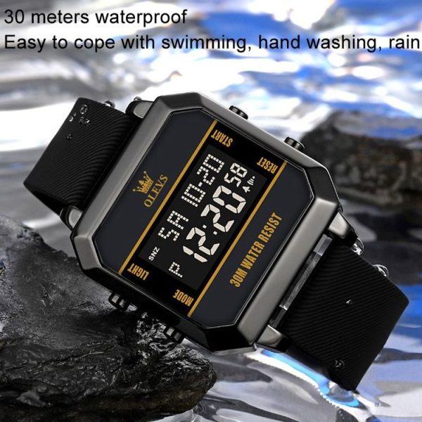 OLEVS 1103 Sports Multi-Function Square Intelligent Electronic Watch Waterproof Men Watch (Red) - Image 5