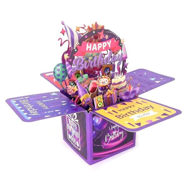 Colorful 3D Three-dimensional Handmade Hollow Paper Carving Birthday Card (Purple)