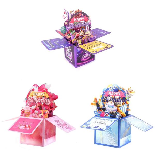 Colorful 3D Three-dimensional Handmade Hollow Paper Carving Birthday Card (Purple) - Image 2