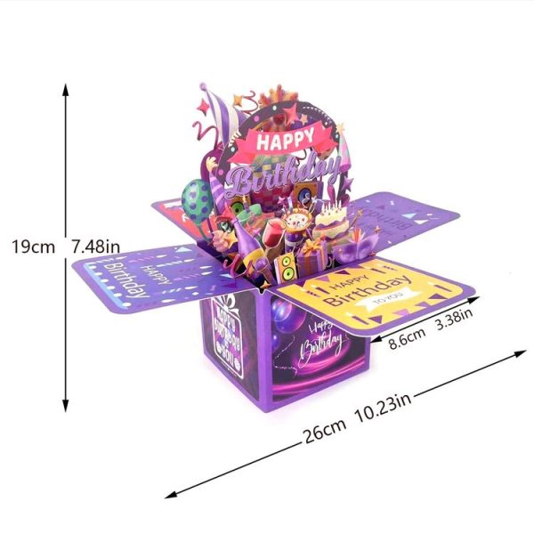 Colorful 3D Three-dimensional Handmade Hollow Paper Carving Birthday Card (Purple) - Image 3