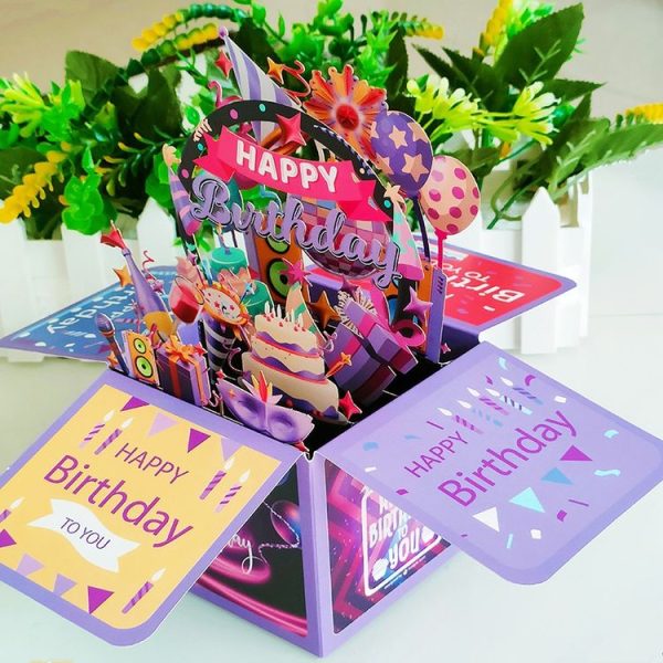 Colorful 3D Three-dimensional Handmade Hollow Paper Carving Birthday Card (Purple) - Image 4