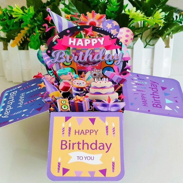 Colorful 3D Three-dimensional Handmade Hollow Paper Carving Birthday Card (Purple) - Image 5