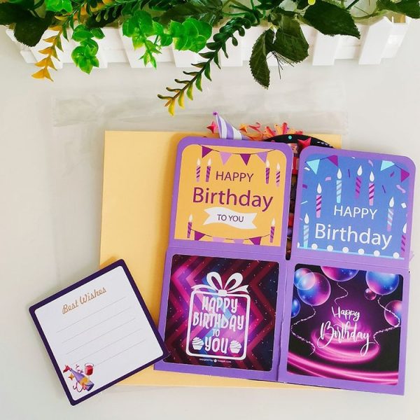 Colorful 3D Three-dimensional Handmade Hollow Paper Carving Birthday Card (Purple) - Image 6