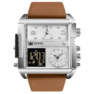OLEVS 1101 Sports Multi-Function Square Men Quartz Electronic Watch (Brown White)