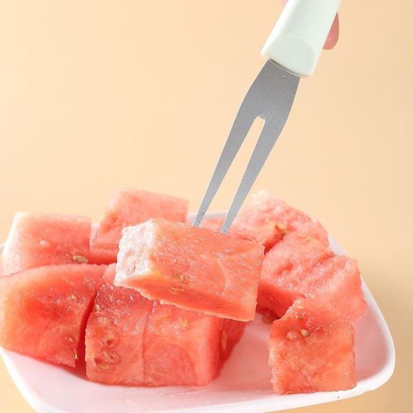 3-in-1 Watermelon Tools Stainless Steel Watermelon Popsicle Cutter Fruit Slicer Peeler Knife Fork (Beige) - Image 6