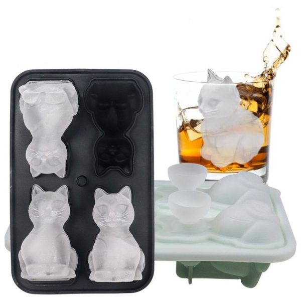 3D Cat Shape Bar Home Silicone Ice Mold Whiskey Ice Box (Pink) - Image 3