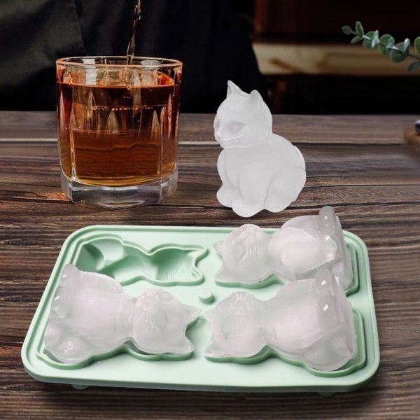 3D Cat Shape Bar Home Silicone Ice Mold Whiskey Ice Box (Pink) - Image 7