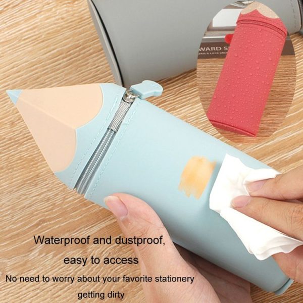 Silicone Pen Pouch Large Capacity Dirty Resistant Storage Stationery Case Pencil Case For Pupils (Blue) - Image 6