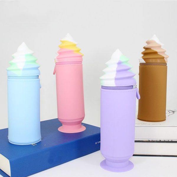 Silicone Pencil Case Pen Container Desk Large Capacity Stationery Case (Pink) - Image 2