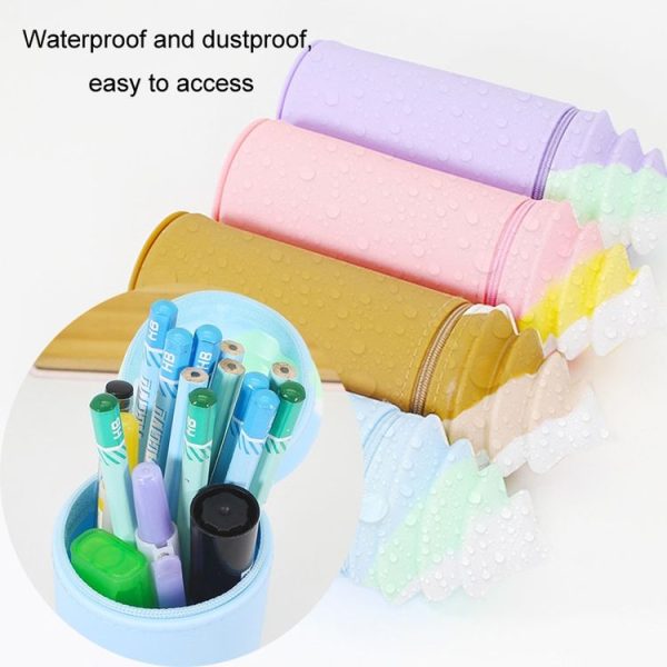 Silicone Pencil Case Pen Container Desk Large Capacity Stationery Case (Pink) - Image 4