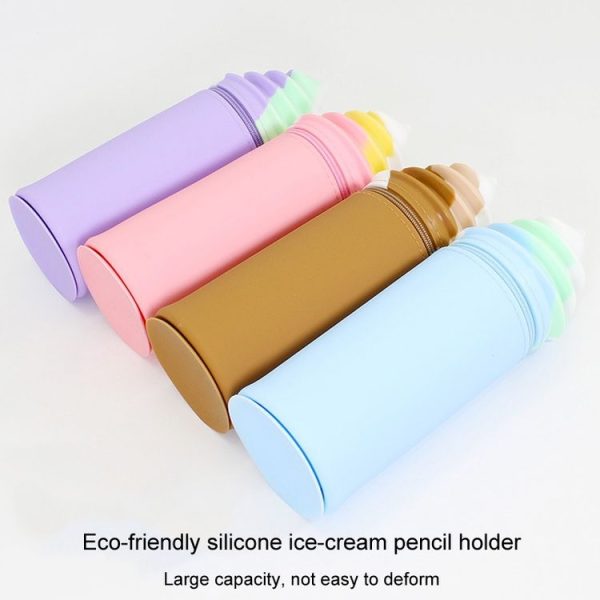 Silicone Pencil Case Pen Container Desk Large Capacity Stationery Case (Pink) - Image 5