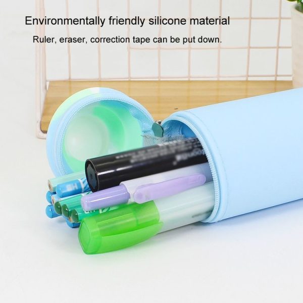 Silicone Pencil Case Pen Container Desk Large Capacity Stationery Case (Pink) - Image 6