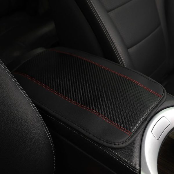 32x19cm PU Carbon Fiber Leather Central Armrest Box Cover Anti-slip Pad (Black) - Image 3