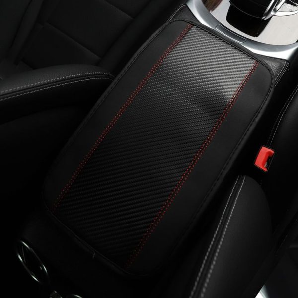 32x19cm PU Carbon Fiber Leather Central Armrest Box Cover Anti-slip Pad (Black) - Image 5