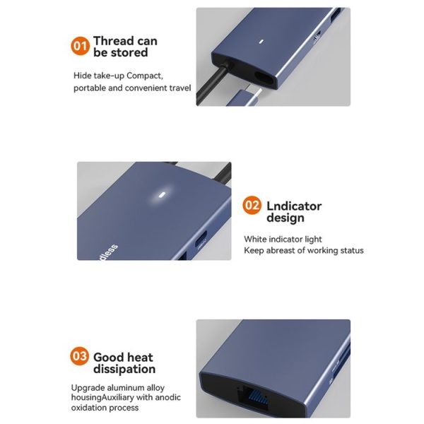 Blueendless 4K60Hz + Gigabit LAN + Data Type-C Docking Station, Spec: 6-in-1 Gray - Image 13