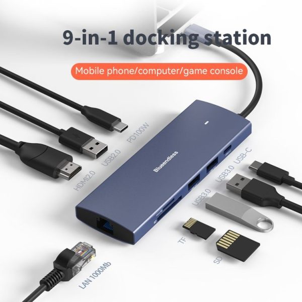 Blueendless 4K60Hz + Gigabit LAN + Data Type-C Docking Station, Spec: 6-in-1 Gray - Image 5