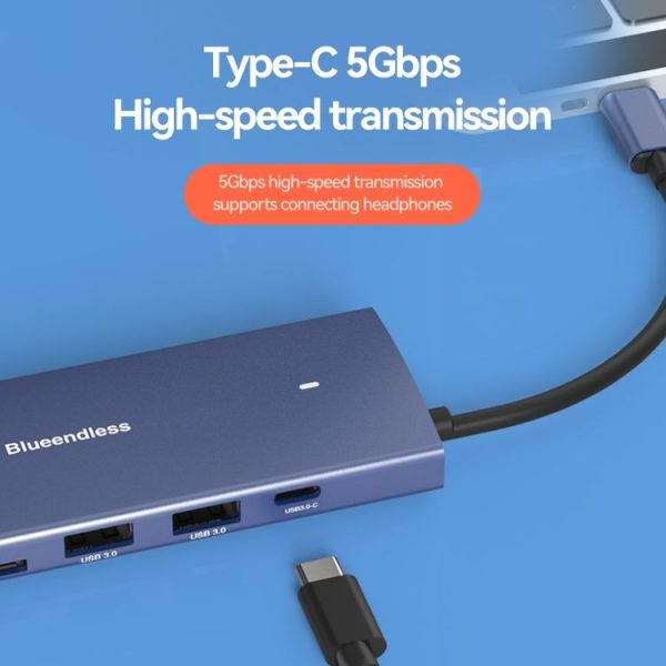 Blueendless 4K60Hz + Gigabit LAN + Data Type-C Docking Station, Spec: 6-in-1 Gray - Image 6