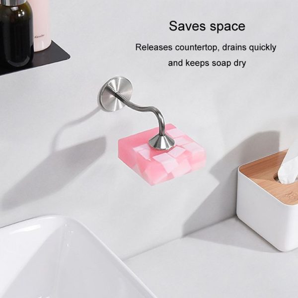 Bathroom Stainless Steel Magnetic Soap Holder Wall Mounted No Hole Soap Hanger (Nail-free Glue) - Image 3