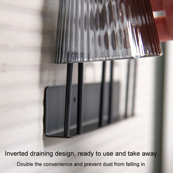 Household Glass Cup Holder Inverted Cup Hanger Bar Free Hole Wall Mounted Drainage Mug Shelf, Color: 3 Position (Black) - Image 5