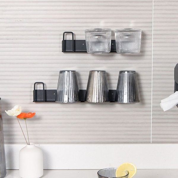 Household Glass Cup Holder Inverted Cup Hanger Bar Free Hole Wall Mounted Drainage Mug Shelf, Color: 3 Position (Black) - Image 8