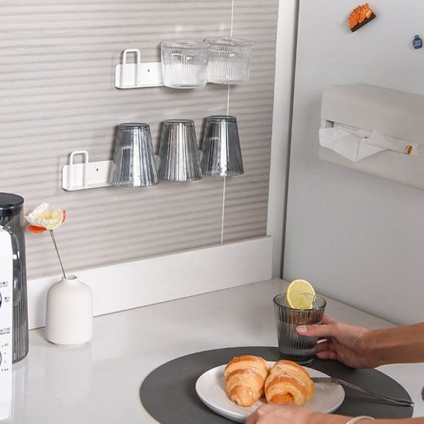 Household Glass Cup Holder Inverted Cup Hanger Bar Free Hole Wall Mounted Drainage Mug Shelf, Color: 3 Position (Black) - Image 9