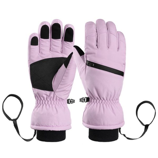 Winter Padded Ski Finger Gloves Outdoor Windproof Warm Sports Gloves, Size: XS (Light Purple)