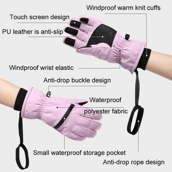 Winter Padded Ski Finger Gloves Outdoor Windproof Warm Sports Gloves, Size: XS (Light Purple) - Image 4