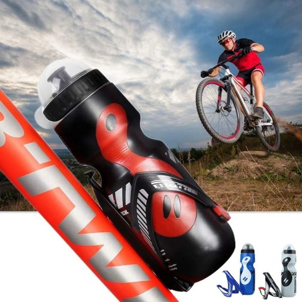 650ml Mountain Bike Water Bottle Set Outdoor Cycling Sports Bottle With V-shaped Holder Cage (Black) - Image 2