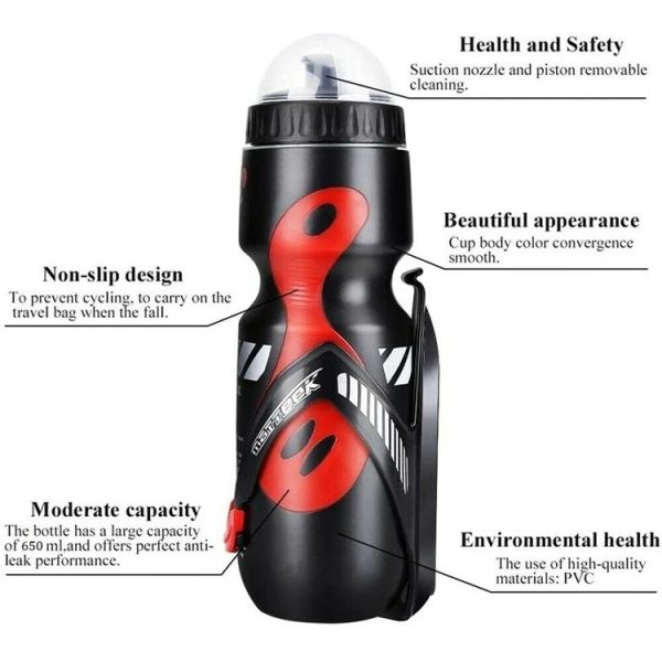 650ml Mountain Bike Water Bottle Set Outdoor Cycling Sports Bottle With V-shaped Holder Cage (Black) - Image 5