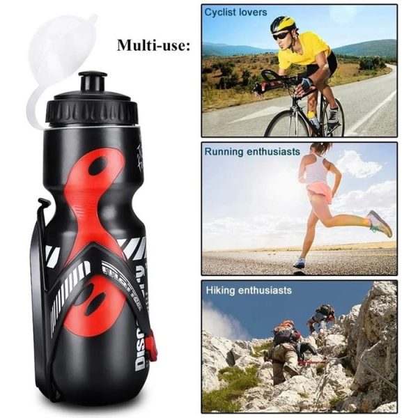 650ml Mountain Bike Water Bottle Set Outdoor Cycling Sports Bottle With V-shaped Holder Cage (Black) - Image 7