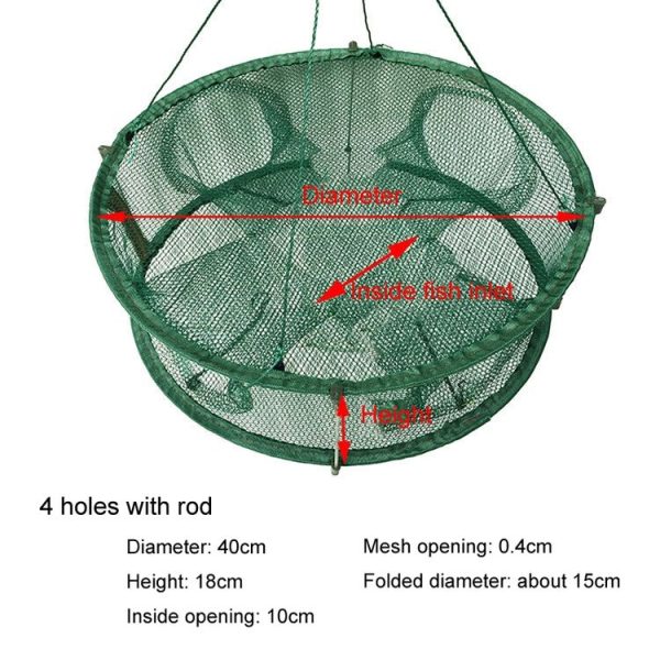Automatic Folding Fish Net With Support Rod Fishing Cage Lobster Net Fishing Gear, Color: 4 Holes Green - Image 2