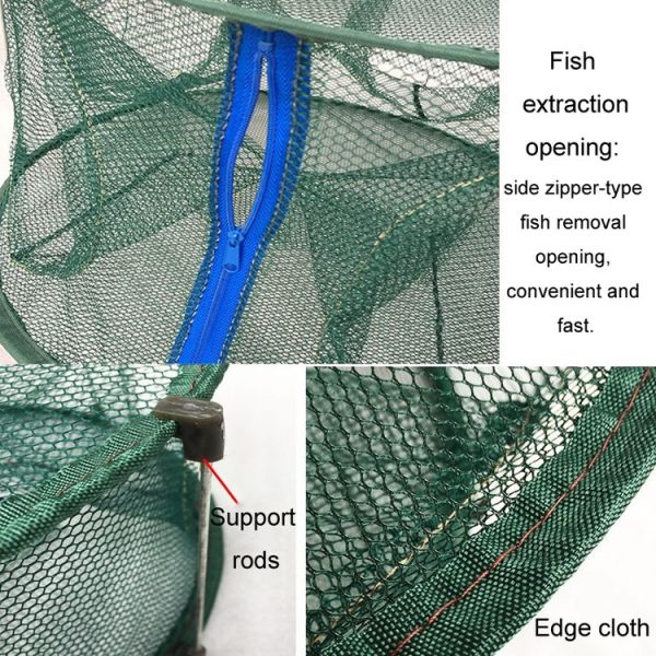 Automatic Folding Fish Net With Support Rod Fishing Cage Lobster Net Fishing Gear, Color: 4 Holes Green - Image 4