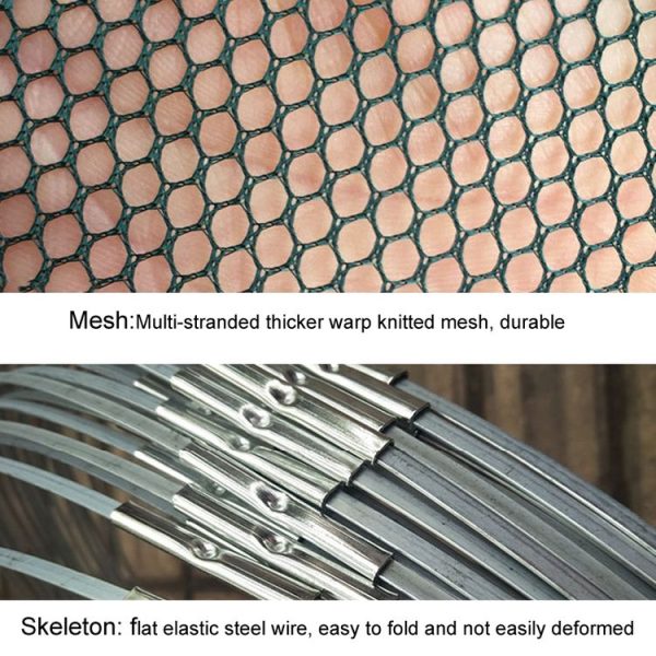 Automatic Folding Fish Net With Support Rod Fishing Cage Lobster Net Fishing Gear, Color: 4 Holes Green - Image 6