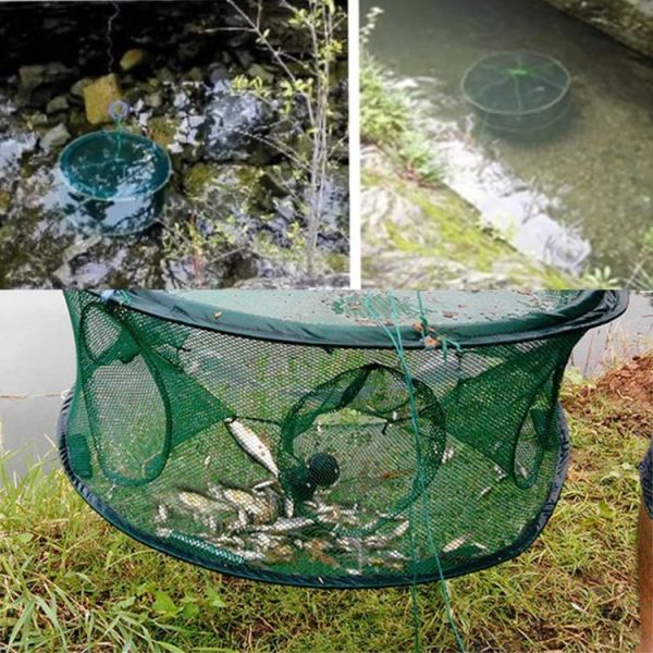 Automatic Folding Fish Net With Support Rod Fishing Cage Lobster Net Fishing Gear, Color: 4 Holes Green - Image 7