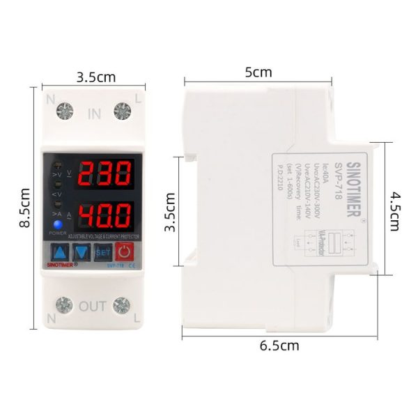 SINOTIMER SVP-718 40A Adjustable Self-resetting Intelligent Over-voltage and Under-voltage Protector 220V AC - Image 3