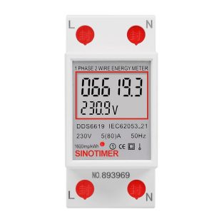 SINOTIMER DDS6619 80A 230V Din Rail Single Phase Energy Meter Voltage Current Power Meter Without Backlight