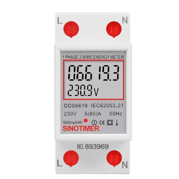 SINOTIMER DDS6619 80A 230V Din Rail Single Phase Energy Meter Voltage Current Power Meter Without Backlight