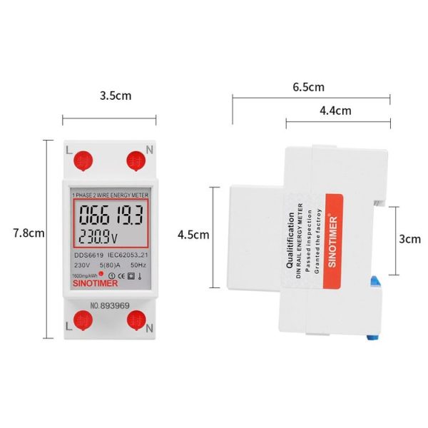 SINOTIMER DDS6619 80A 230V Din Rail Single Phase Energy Meter Voltage Current Power Meter Without Backlight - Image 5