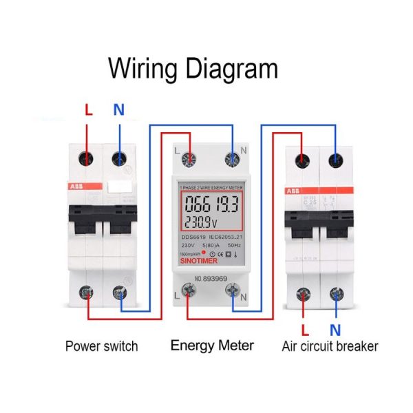 SINOTIMER DDS6619 80A 230V Din Rail Single Phase Energy Meter Voltage Current Power Meter Without Backlight - Image 6