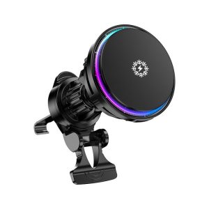 15W Car Wireless Charger Semiconductor Heat Dissipation Mobile Phone Holder RGB Light (Black)