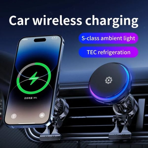 15W Car Wireless Charger Semiconductor Heat Dissipation Mobile Phone Holder RGB Light (Black) - Image 11