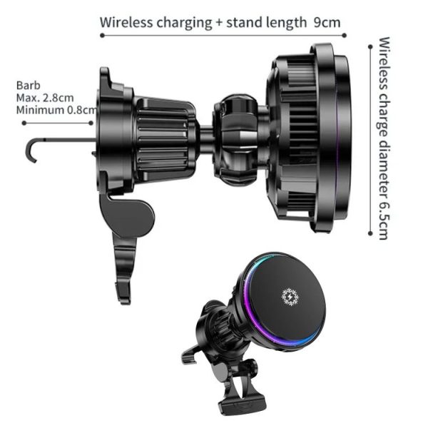 15W Car Wireless Charger Semiconductor Heat Dissipation Mobile Phone Holder RGB Light (Black) - Image 2