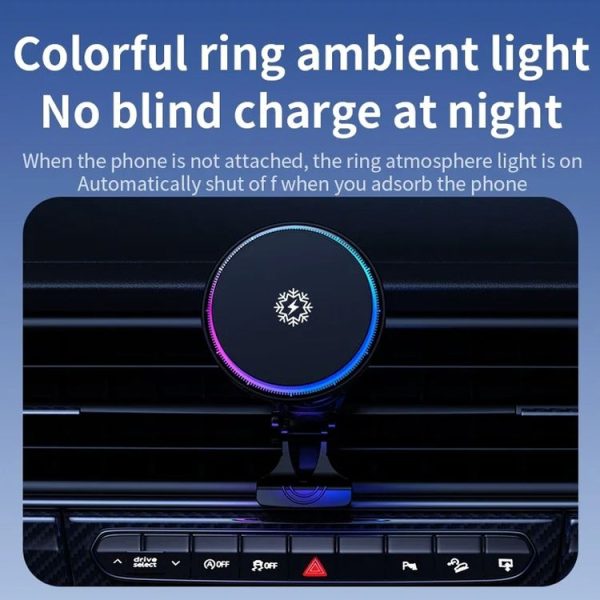 15W Car Wireless Charger Semiconductor Heat Dissipation Mobile Phone Holder RGB Light (Black) - Image 6