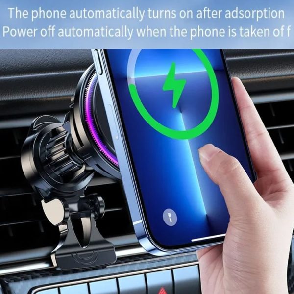 15W Car Wireless Charger Semiconductor Heat Dissipation Mobile Phone Holder RGB Light (Black) - Image 8